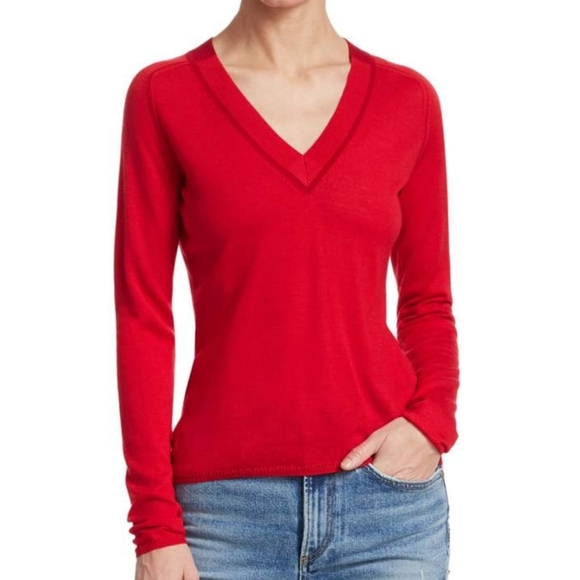 rag & bone 100% Merino Wool Sweater Pamela V-Neck Cut Out Detail Red M NWT - Picture 2 of 8